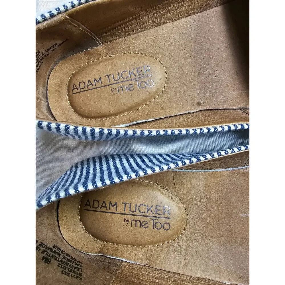 Adam Tucker Me Too Womens Sz 6 Stripe & Beige Leather Nautical Espadrilles Flat